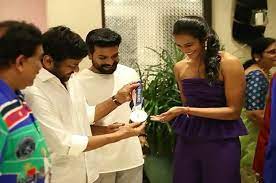 Chiranjeevi and Ram Charan organise an event in honour of Olympic gold medallist PV Sindhu.