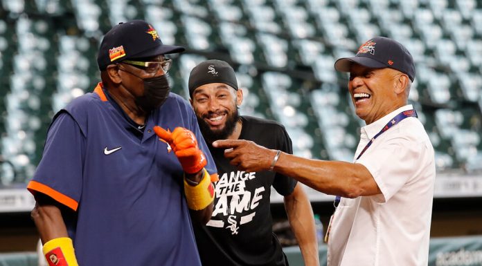 Reggie Jackson exchanged his pinstripes for an Astros hat. Reggie Jackson exchanged his pinstripes for an Astros hat.