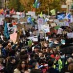 Greta Thunberg leads a demonstration outside the COP26 climate meeting.