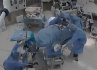 Moment earthquake shakes hospital operating room in Japan